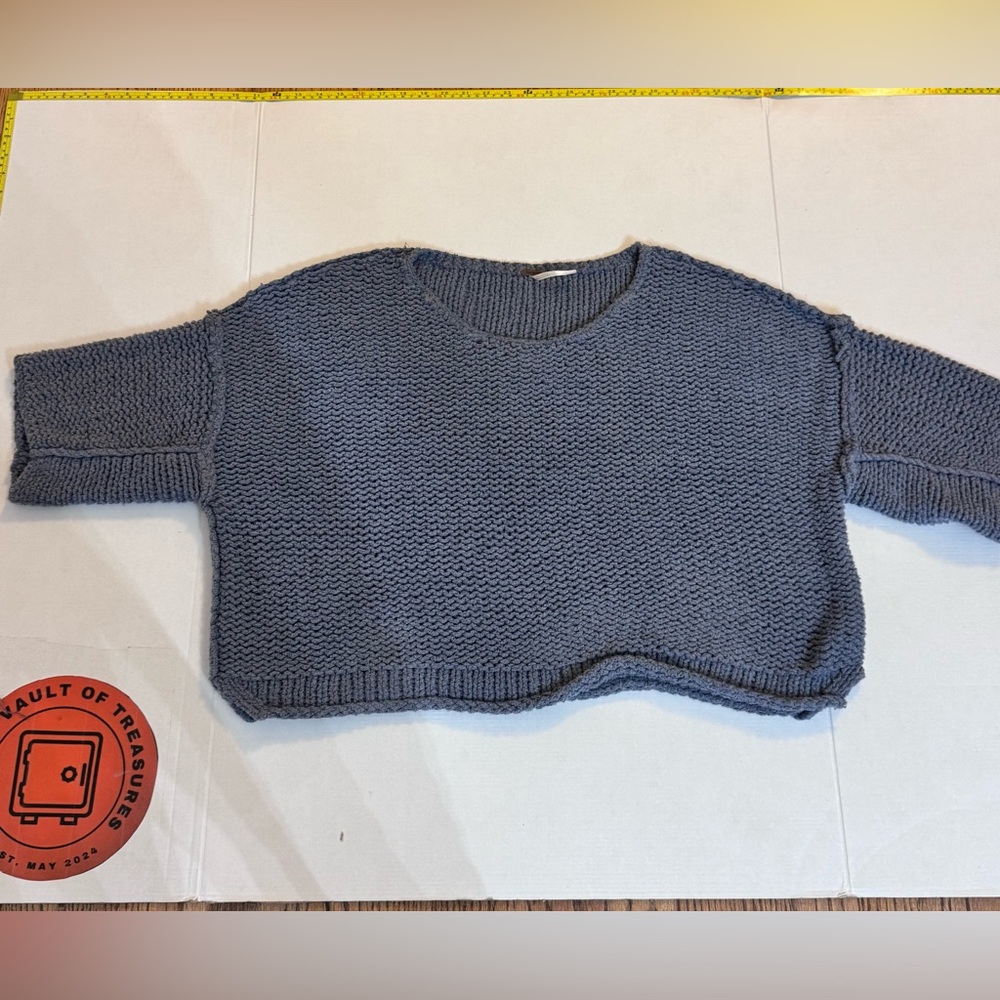 Free People Chunky Knit Oversized Crop Sweater Blue Gray XS Short Sleeve Boxy